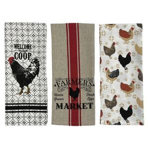 Serafina Home 3 Country Rooster Kitchen Dish Towels Farmhouse Chicken Coop Gift